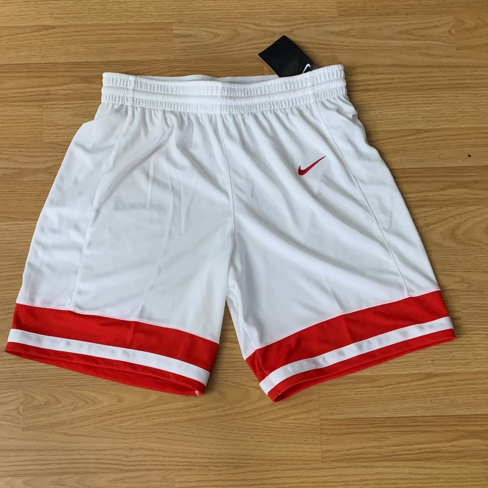 Nike Women’s Athletic Shorts in White with Red Accents Size Medium